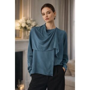 Paula Saker 100% Silk Shirt Women's Sz 8 Quiet Luxury Old Money Parisian Style